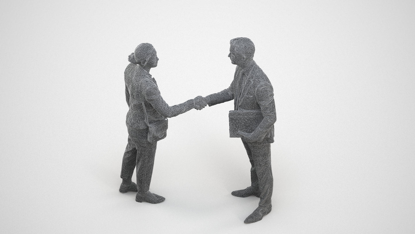 scanned 3D woman business, photogrammetry people for Enscape and V-Ray, wireframe three-quarter view