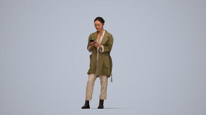 realistic 3D people woman casual standing, render-ready for V-Ray and Corona, FBX OBJ, top-down view render