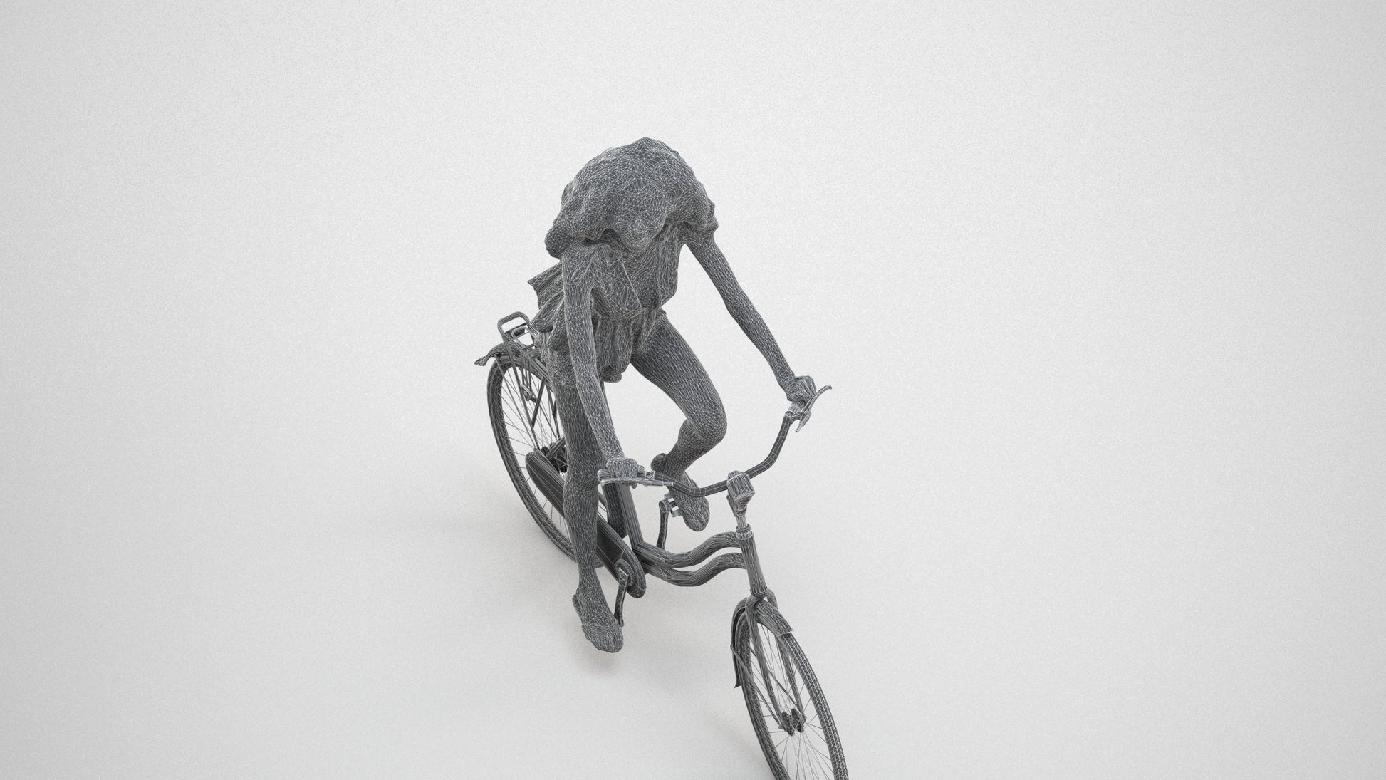 3D scanned woman cycling casual, photorealistic archviz people for Enscape and SketchUp, wireframe three-quarter view