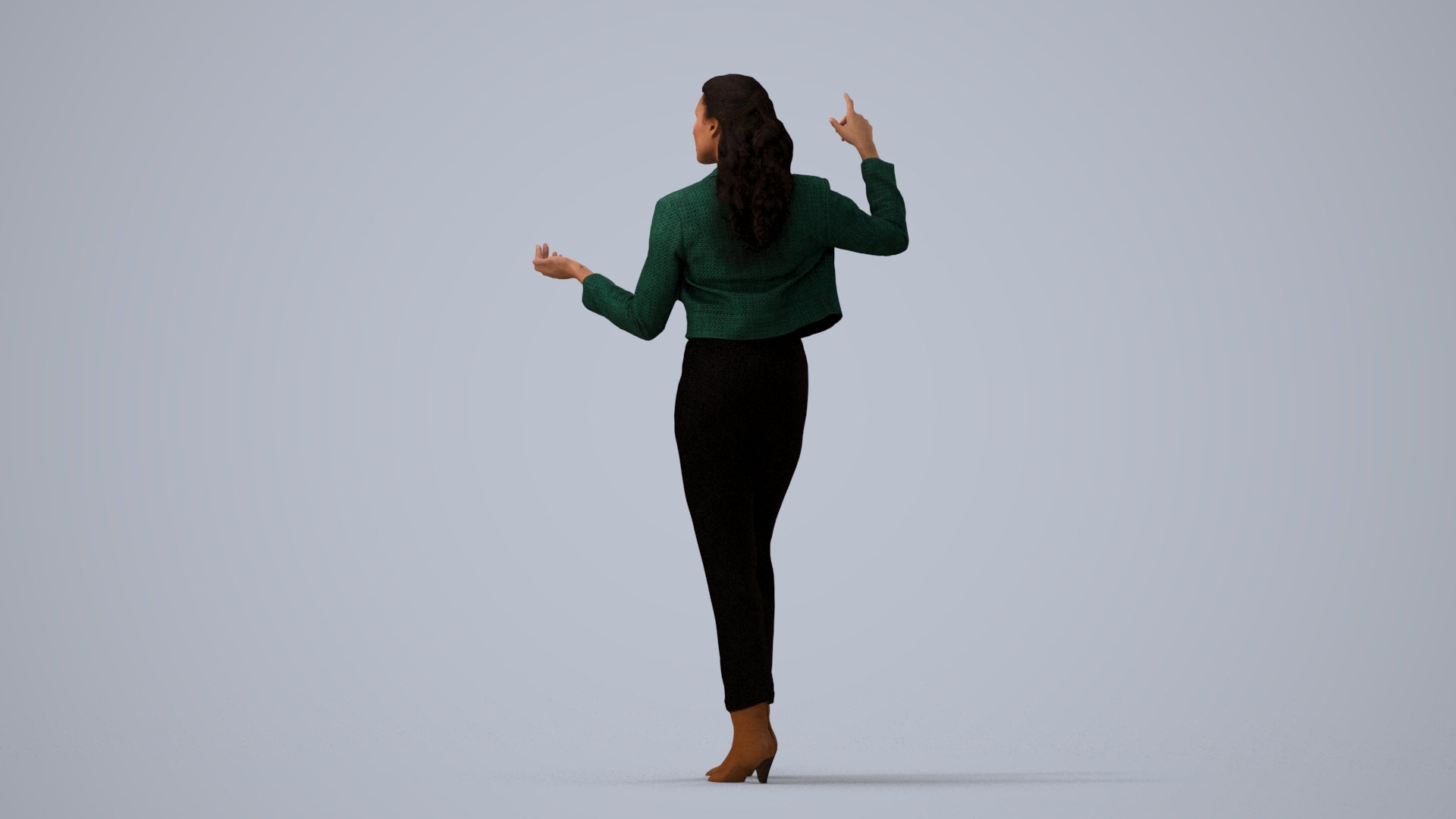 photogrammetry 3D woman business standing, realistic human model archviz FBX, three-quarter view render