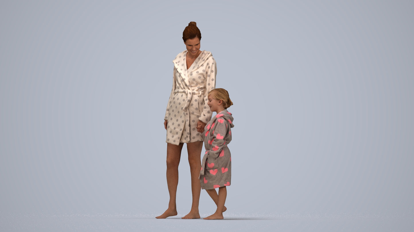 realistic 3D human girl casual kids, archviz people FBX OBJ for Blender, top-down view render