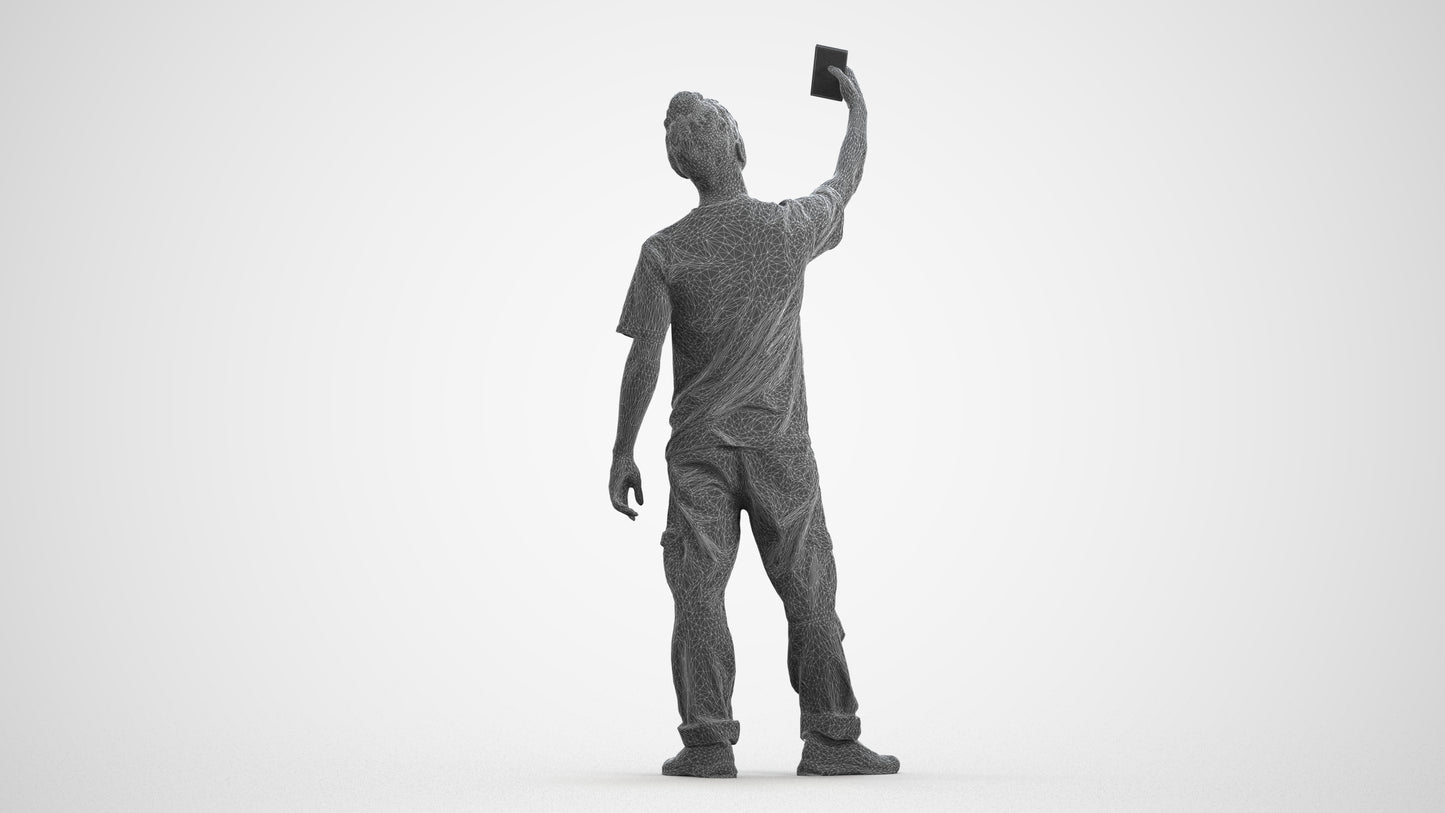 3D human model man casual standing, photogrammetry scanned person for archviz, wireframe front view