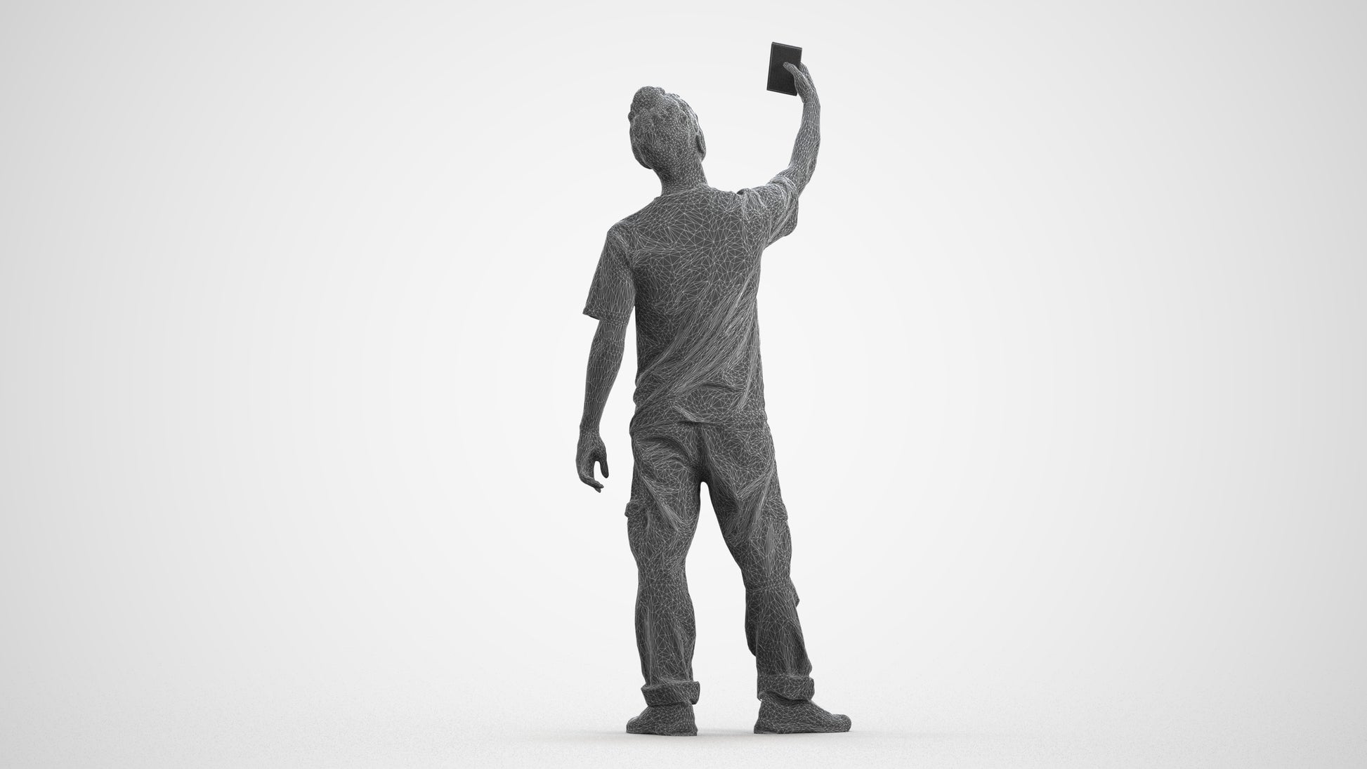 3D human model man casual standing, photogrammetry scanned person for archviz, wireframe front view