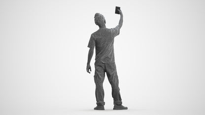 3D human model man casual standing, photogrammetry scanned person for archviz, wireframe front view