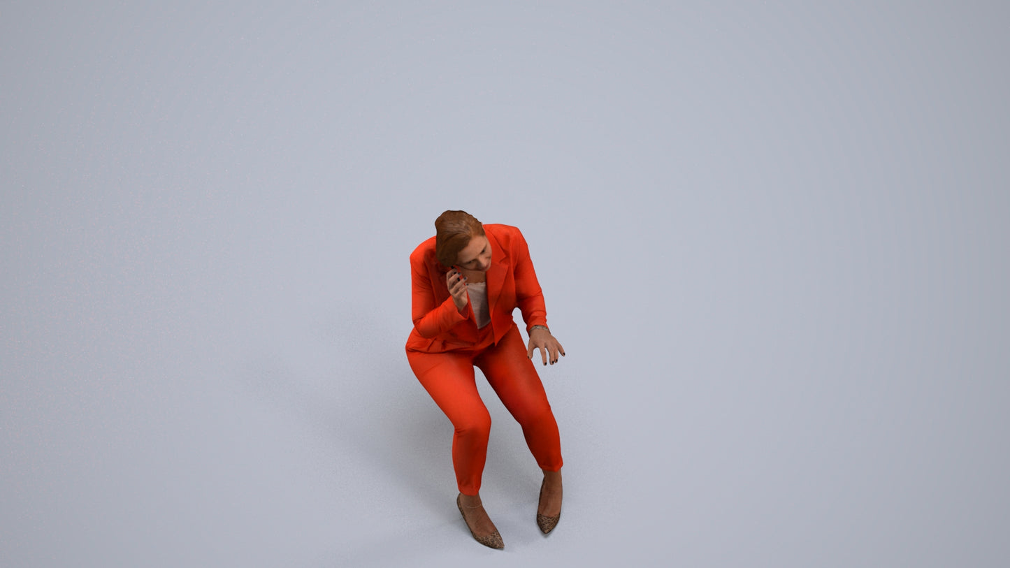 3D human model woman business, photogrammetry scanned person for archviz, back view render