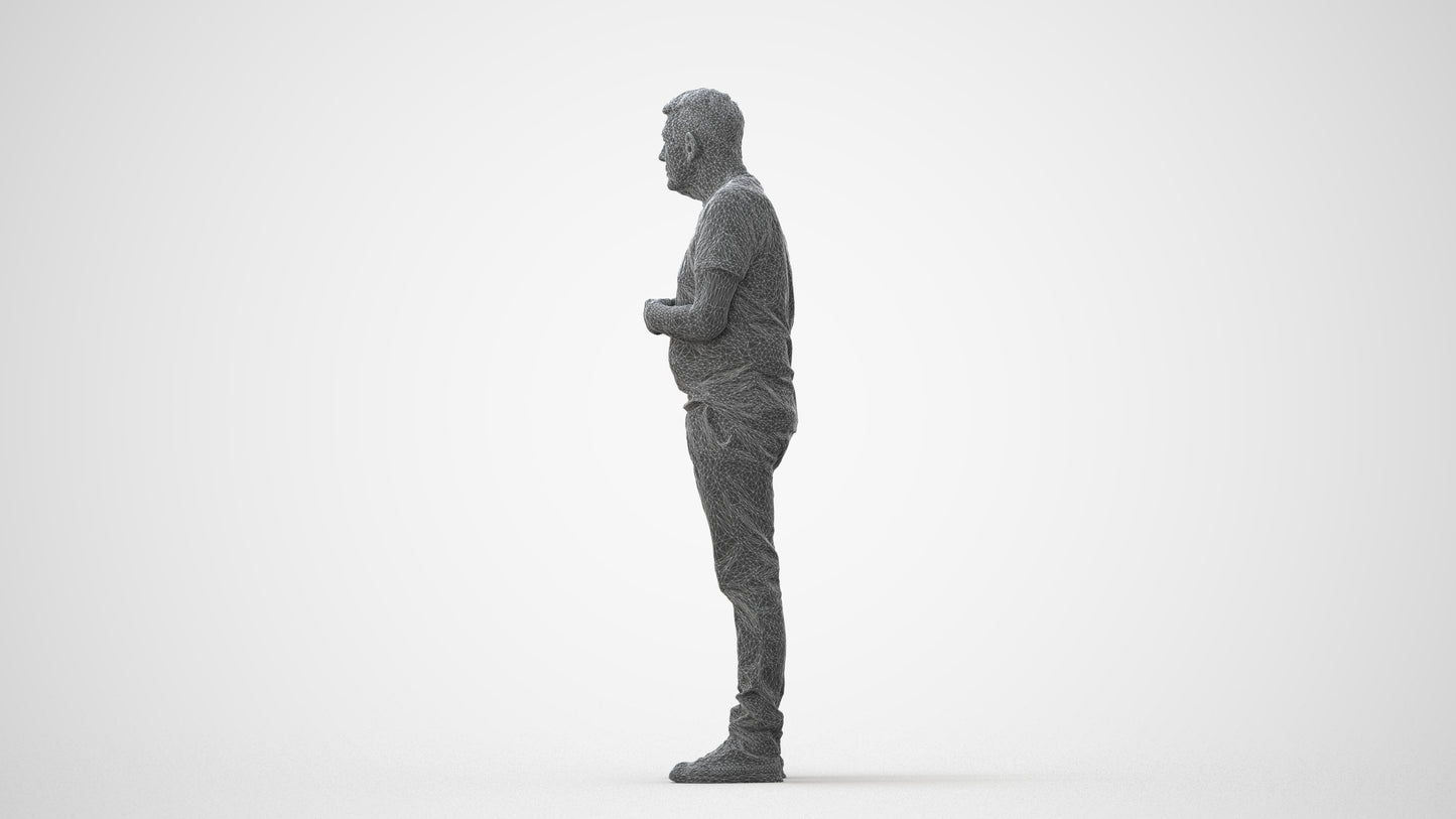3D human model senior man casual standing, photogrammetry scanned person for archviz, square thumbnail