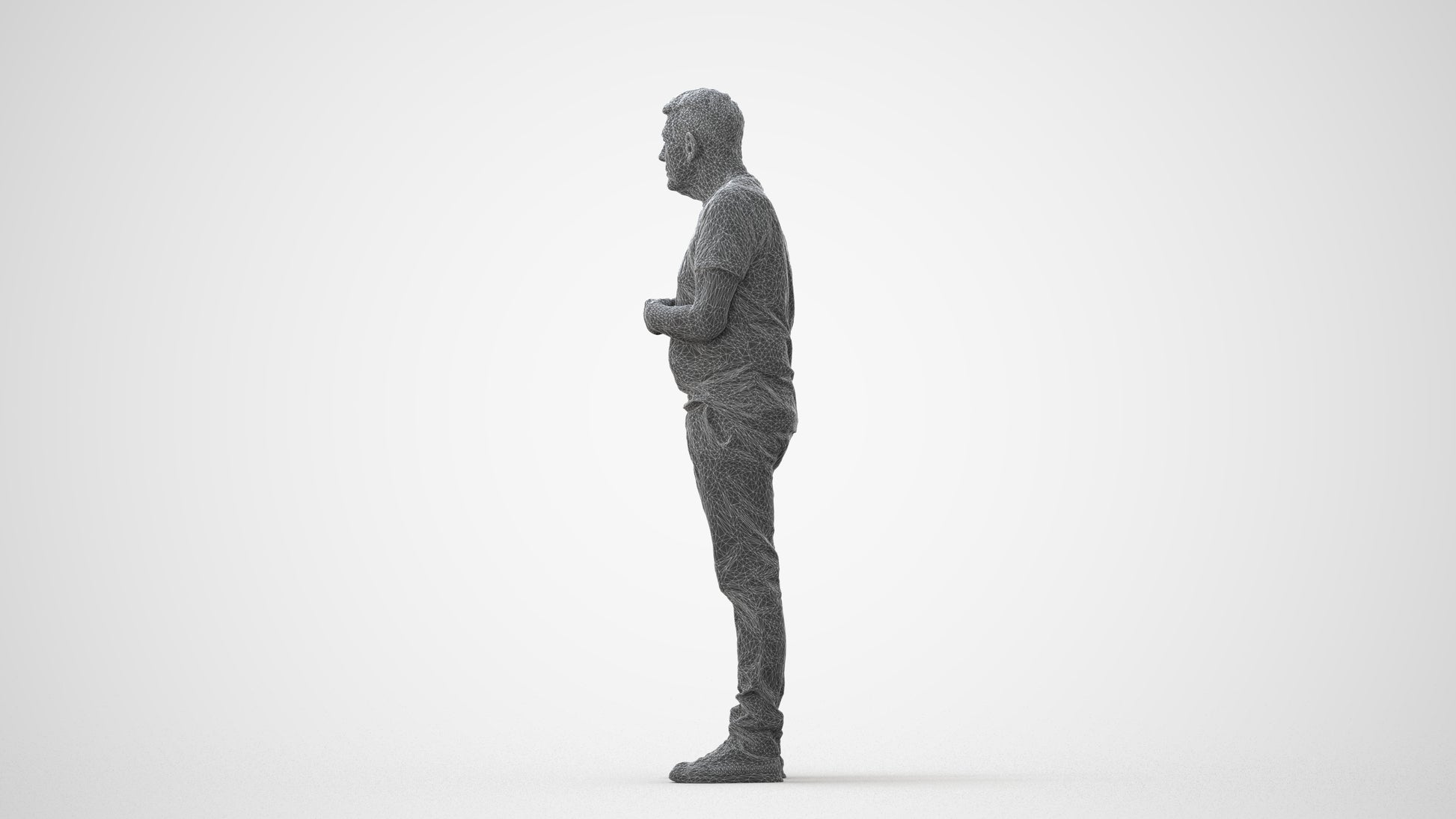 3D human model senior man casual standing, photogrammetry scanned person for archviz, square thumbnail