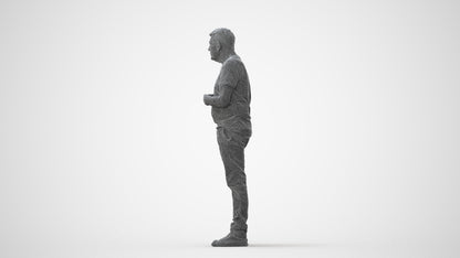 3D human model senior man casual standing, photogrammetry scanned person for archviz, square thumbnail