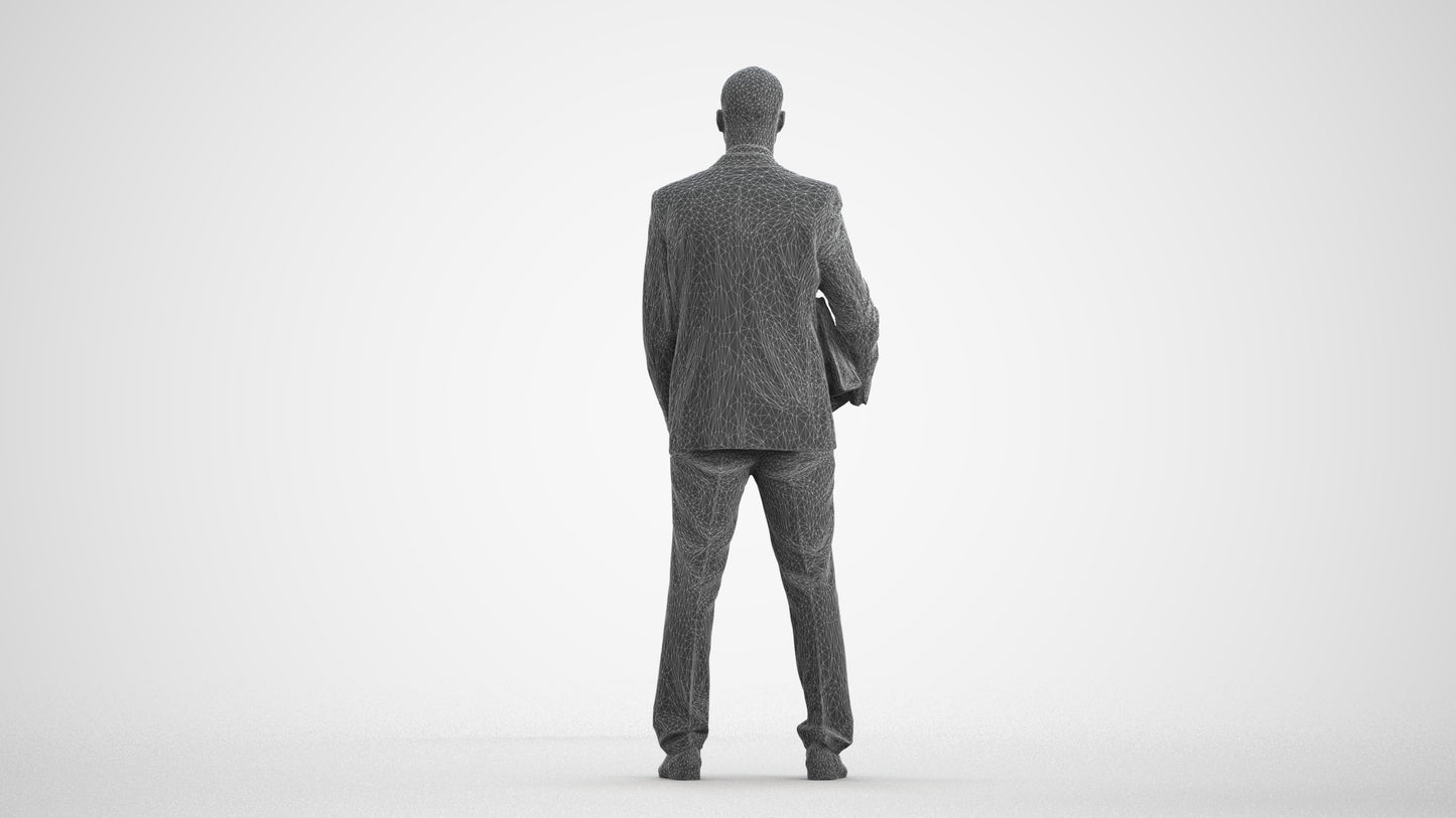scanned 3D man business, photogrammetry people for Enscape and V-Ray, wireframe front view