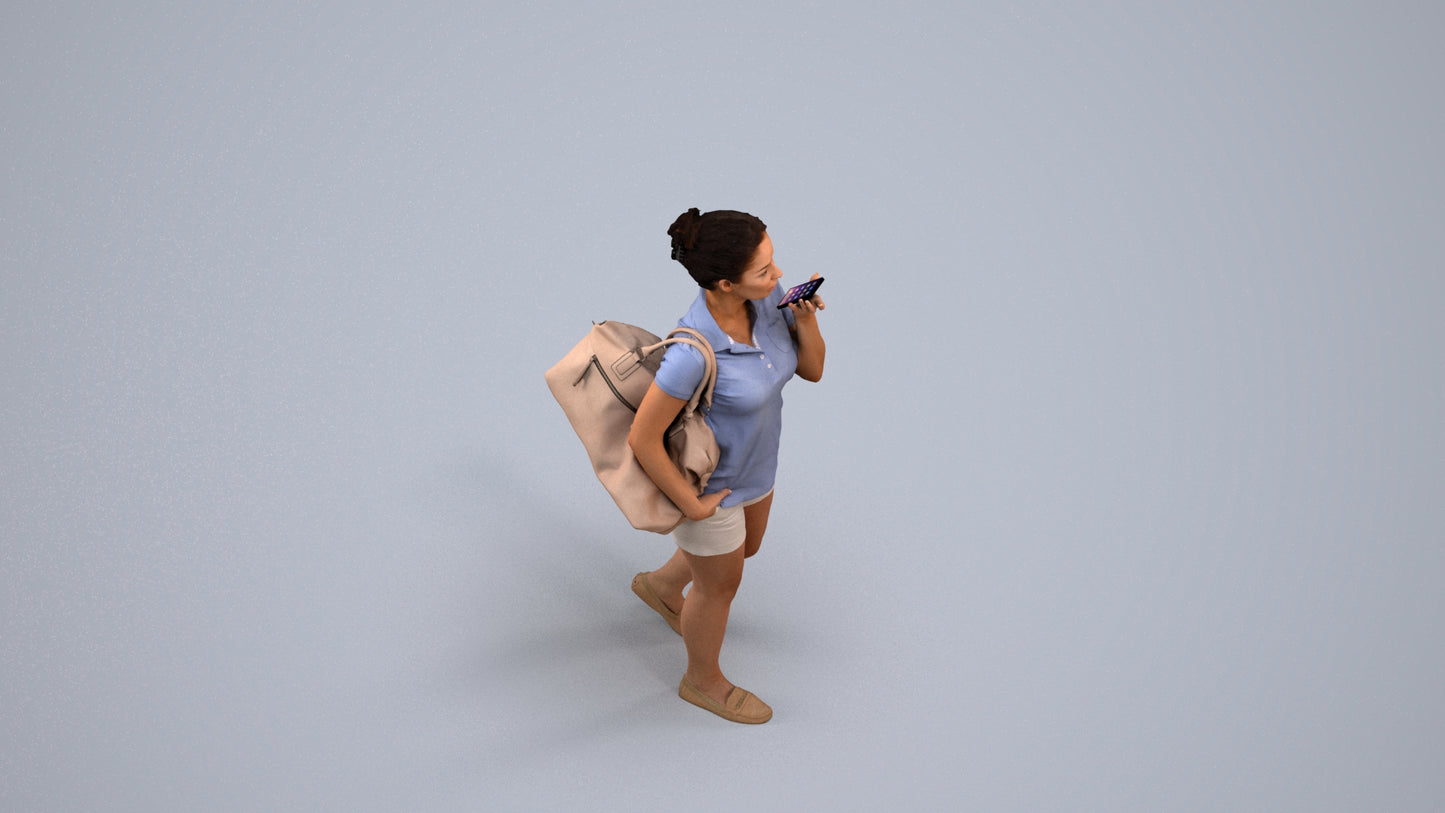 scanned 3D woman casual walking, photogrammetry people for Enscape and V-Ray, back view render