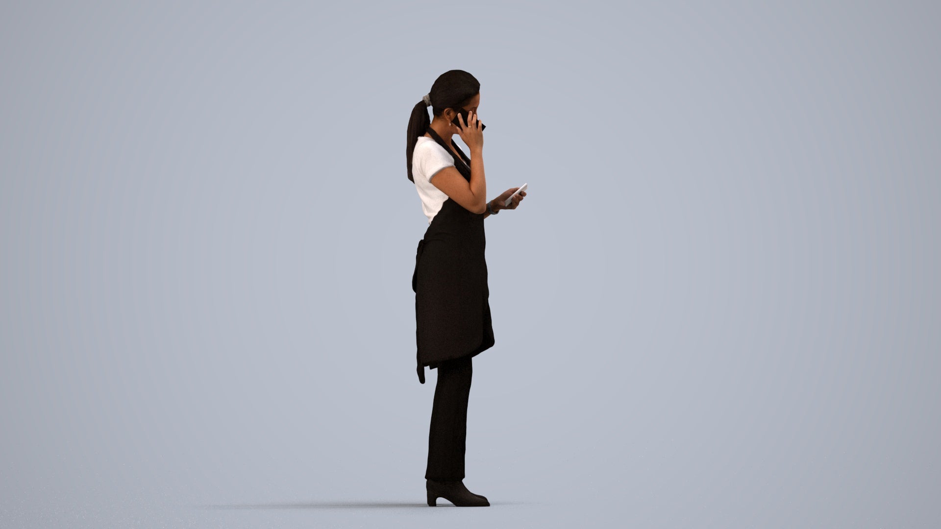 realistic 3D woman hospitality, scanned archviz people for Blender and 3ds Max, side view render
