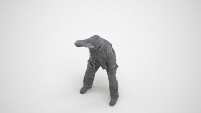 realistic 3D senior man standing, scanned archviz people for Blender and 3ds Max, wireframe three-quarter view