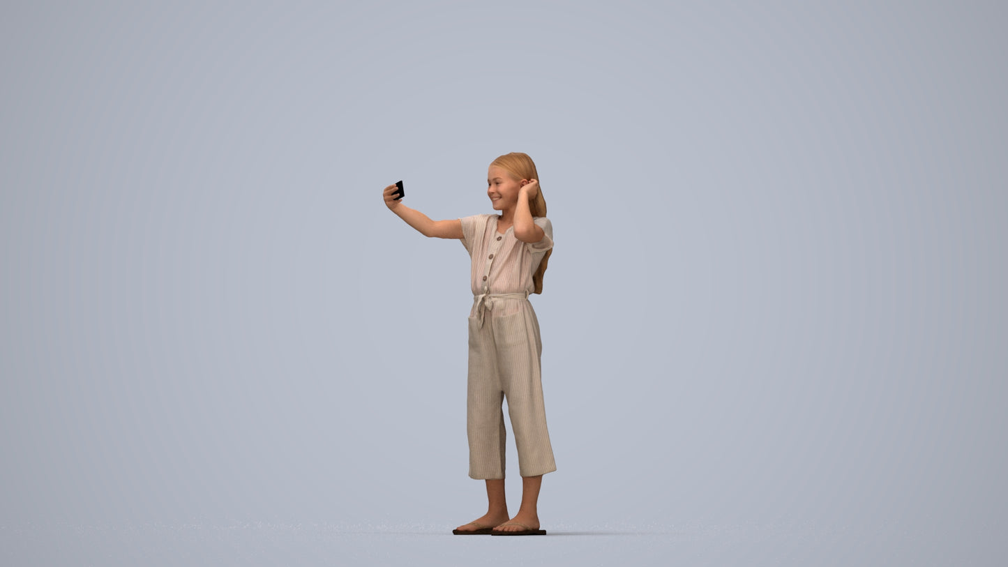 realistic 3D girl kids, scanned archviz people for Blender and 3ds Max, top-down view render
