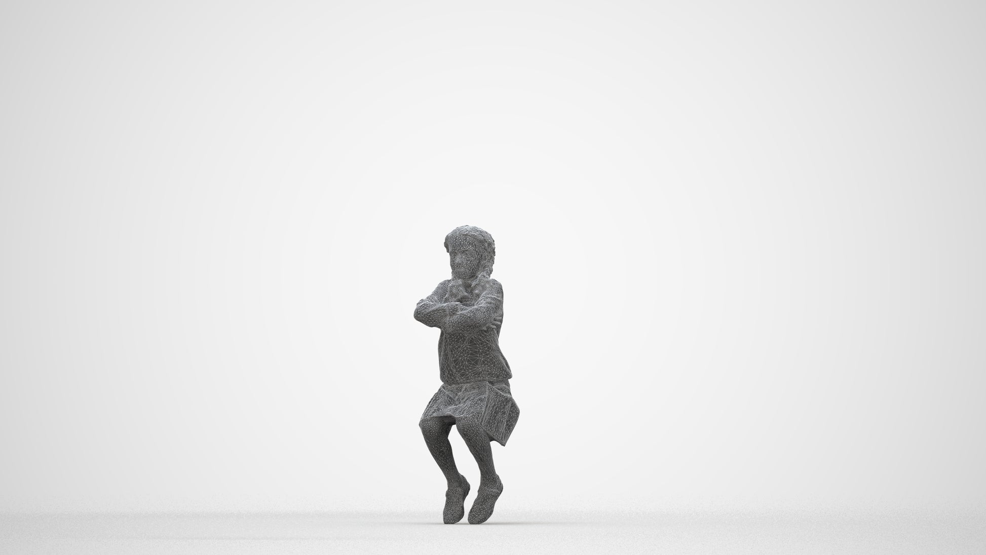 scanned 3D girl kids, photogrammetry people for Enscape and V-Ray, wireframe back view