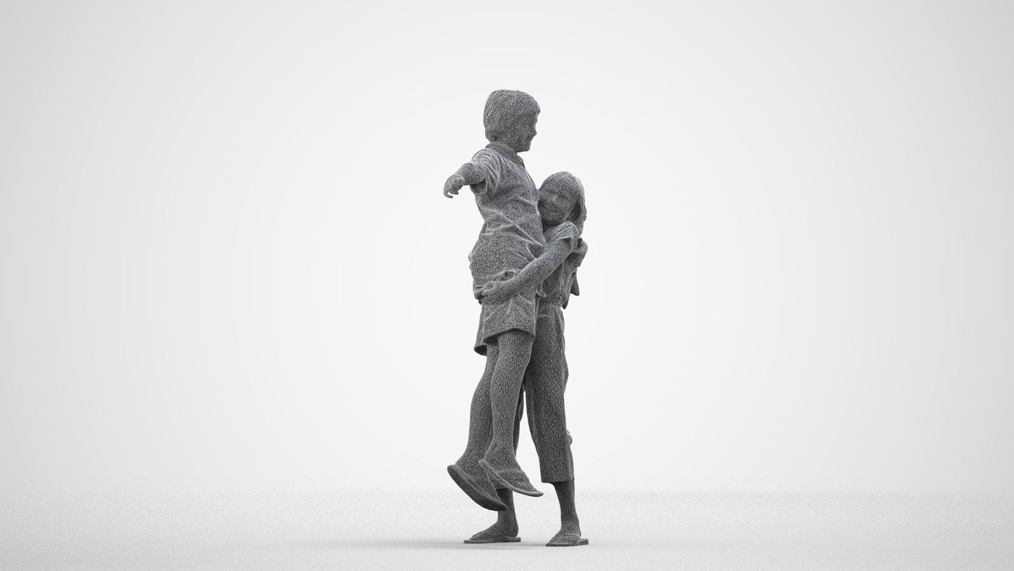 realistic 3D human girl kids, archviz people FBX OBJ for Blender, wireframe side view
