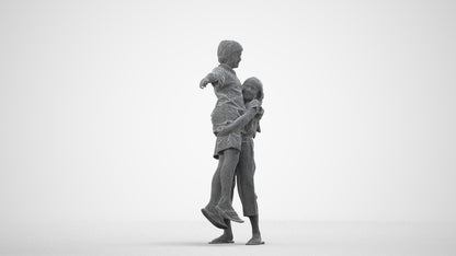 realistic 3D human girl kids, archviz people FBX OBJ for Blender, wireframe side view