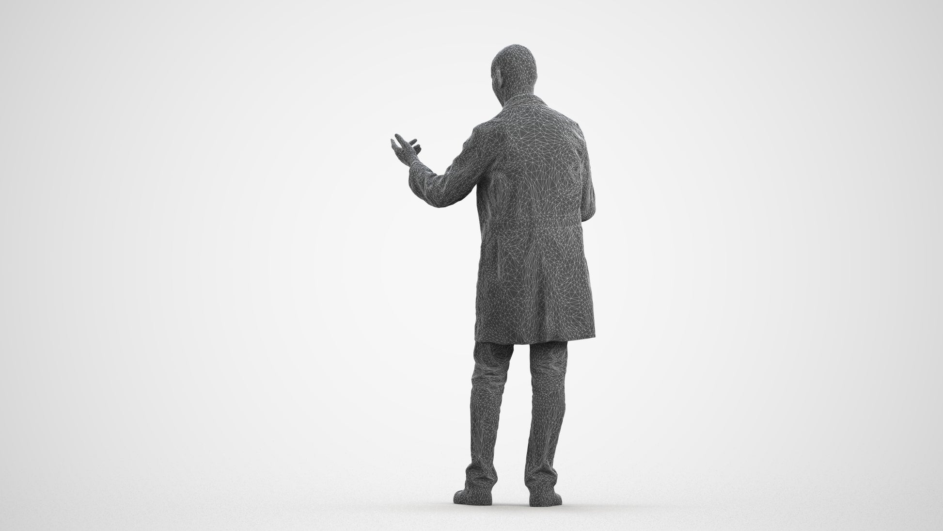 3D scanned senior man medical, photorealistic archviz people for Enscape and SketchUp, wireframe front view