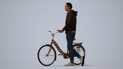 scanned 3D man casual cycling, photogrammetry people for Enscape and V-Ray, three-quarter view render