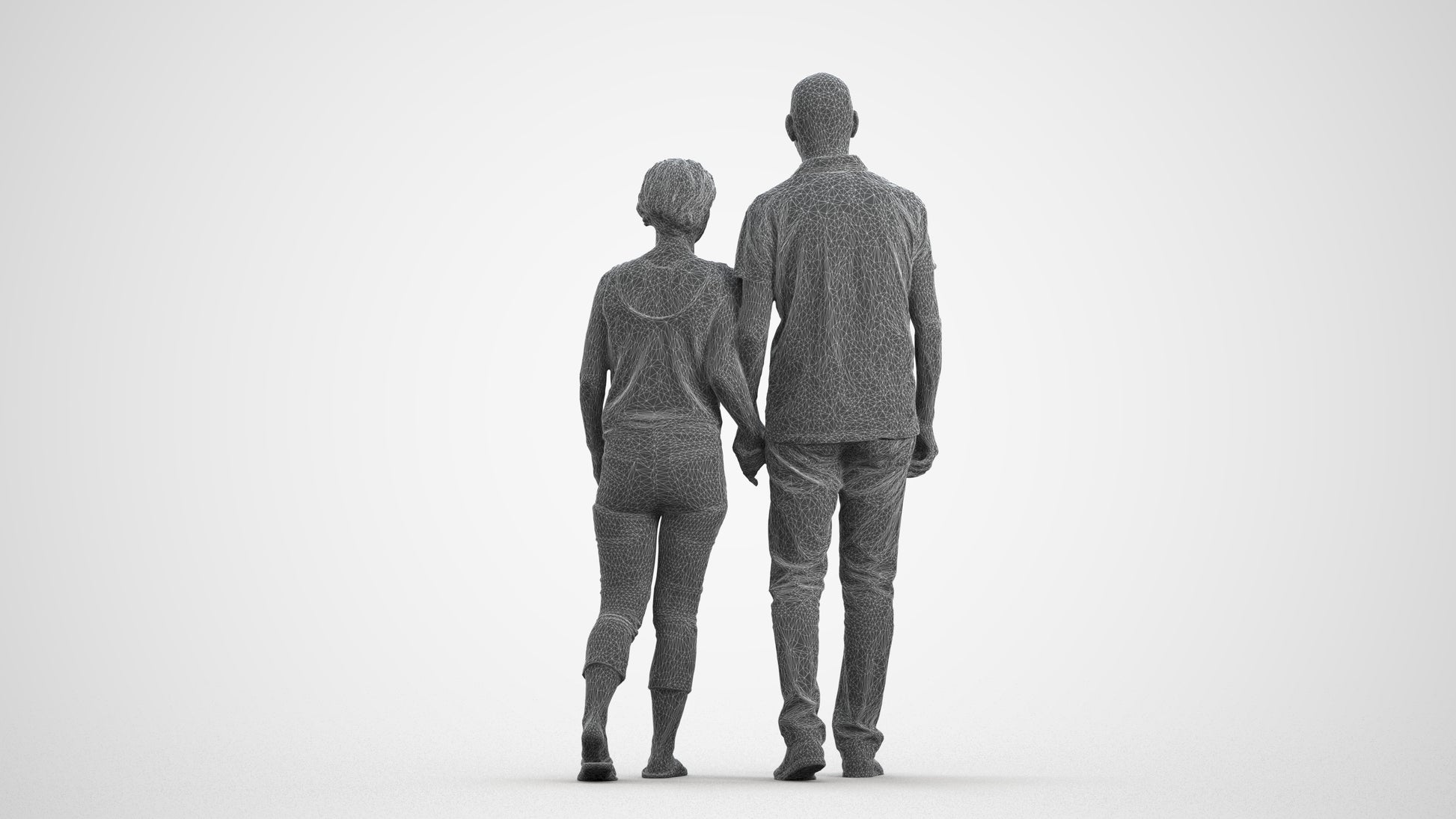 photogrammetry 3D senior woman couple, realistic human model archviz FBX, wireframe front view