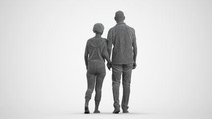 photogrammetry 3D senior woman couple, realistic human model archviz FBX, wireframe front view