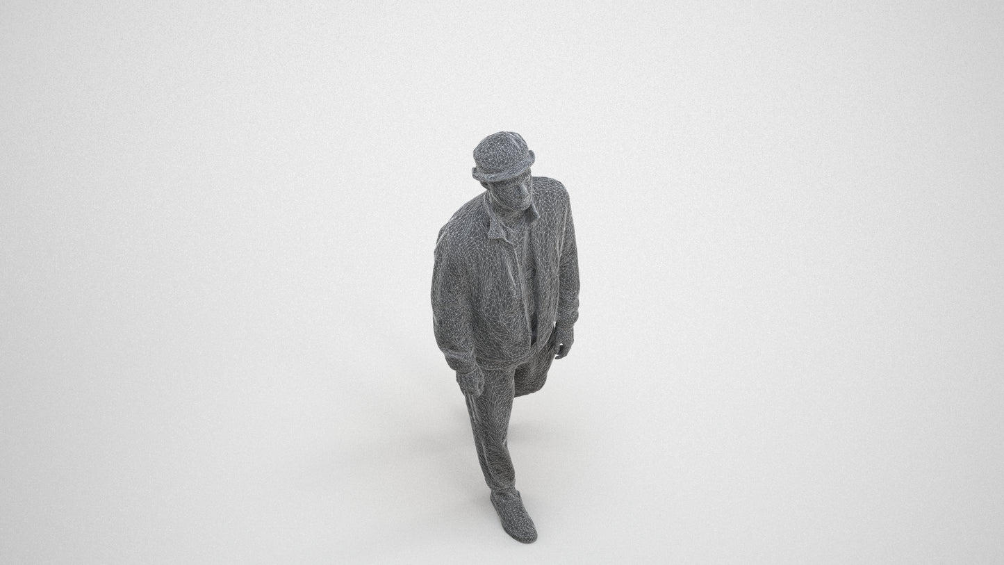 scanned 3D man casual walking, photogrammetry people for Enscape and V-Ray, wireframe three-quarter view