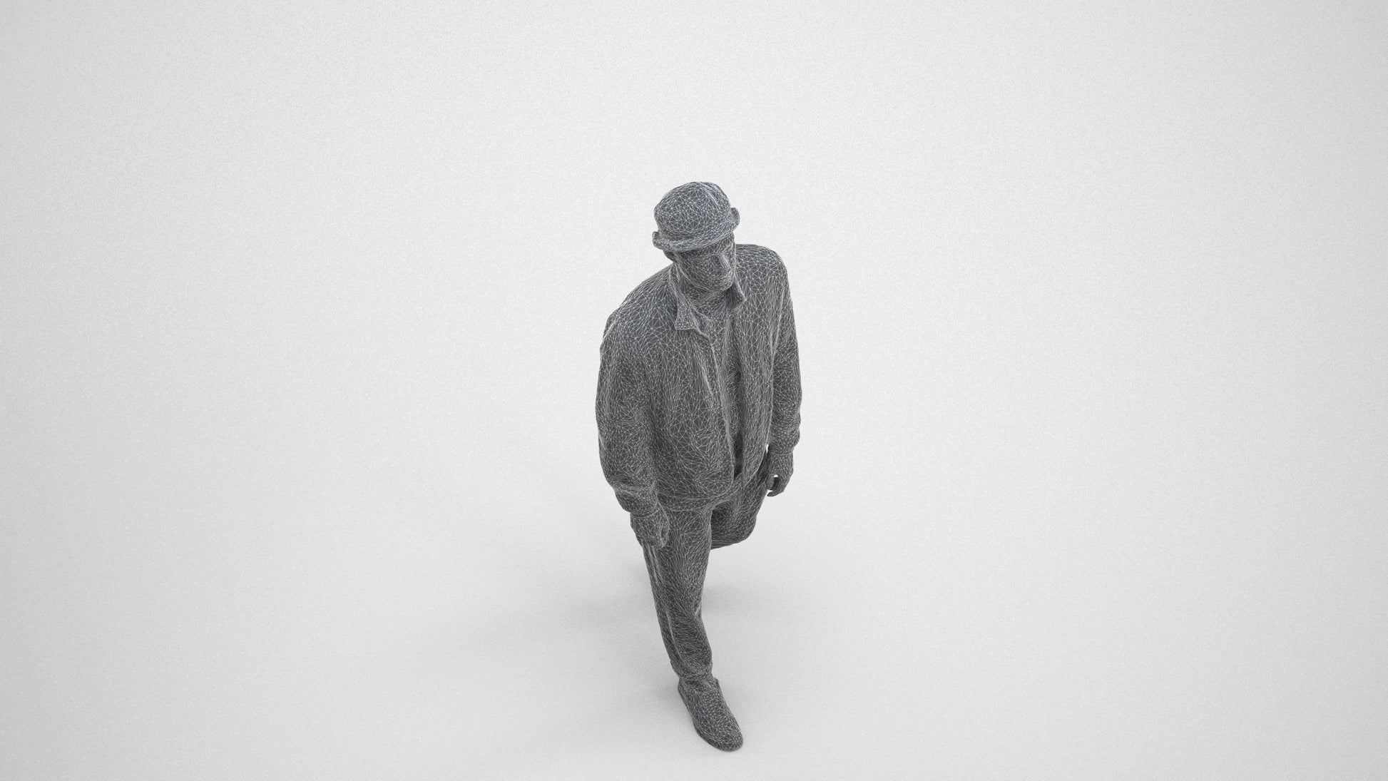 scanned 3D man casual walking, photogrammetry people for Enscape and V-Ray, wireframe three-quarter view