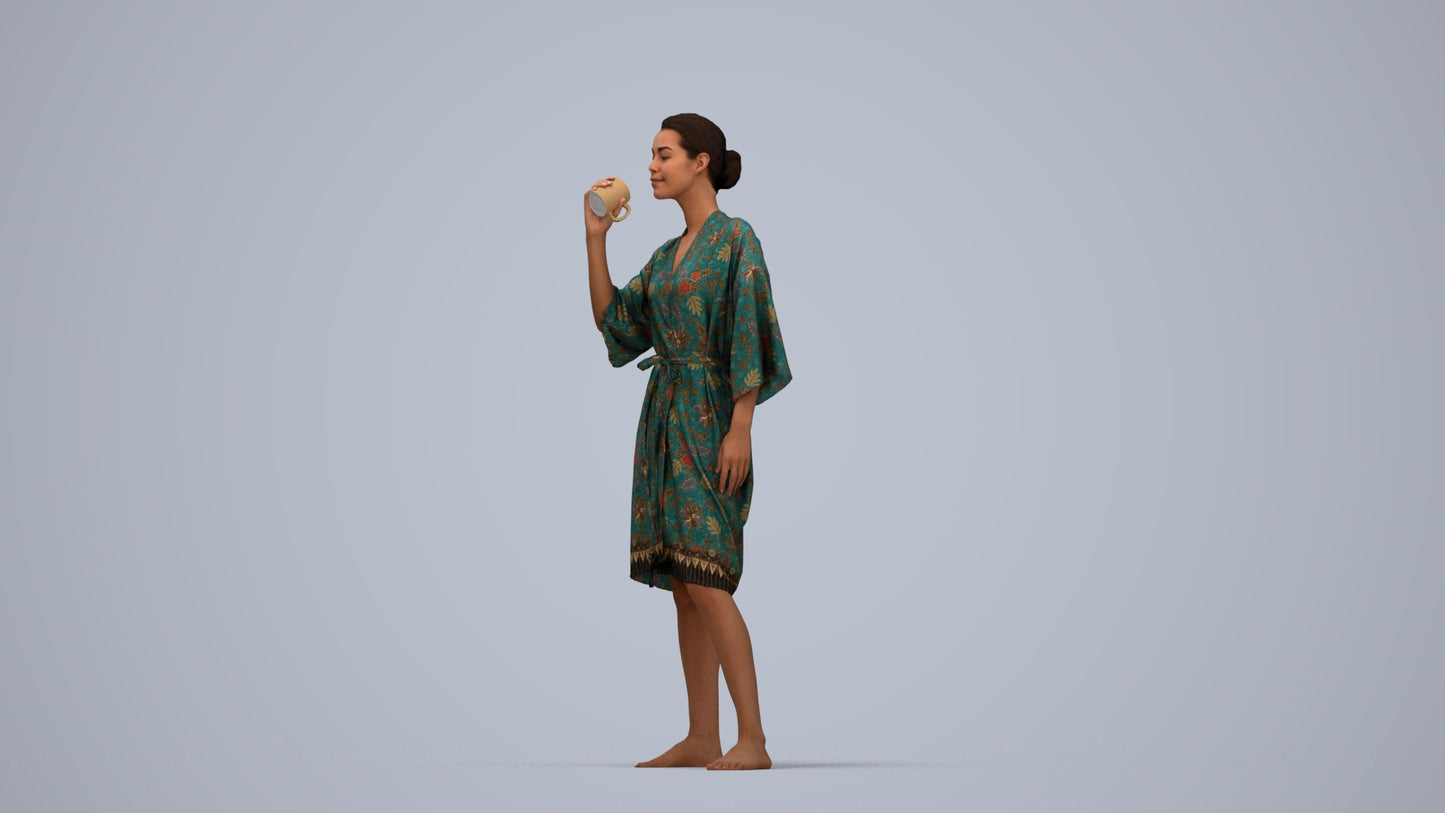 realistic 3D human woman bathroom, archviz people FBX OBJ for Blender, top-down view render