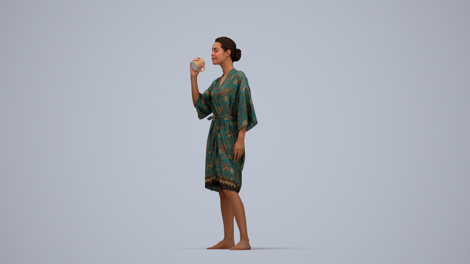 realistic 3D human woman bathroom, archviz people FBX OBJ for Blender, top-down view render