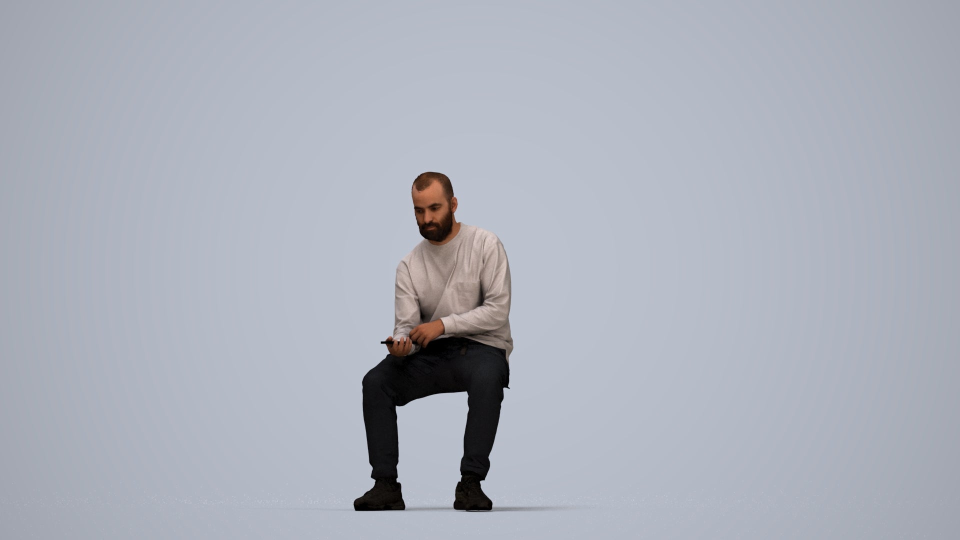 3D people model man casual sitting, scanned human for 3ds Max rendering, top-down view render