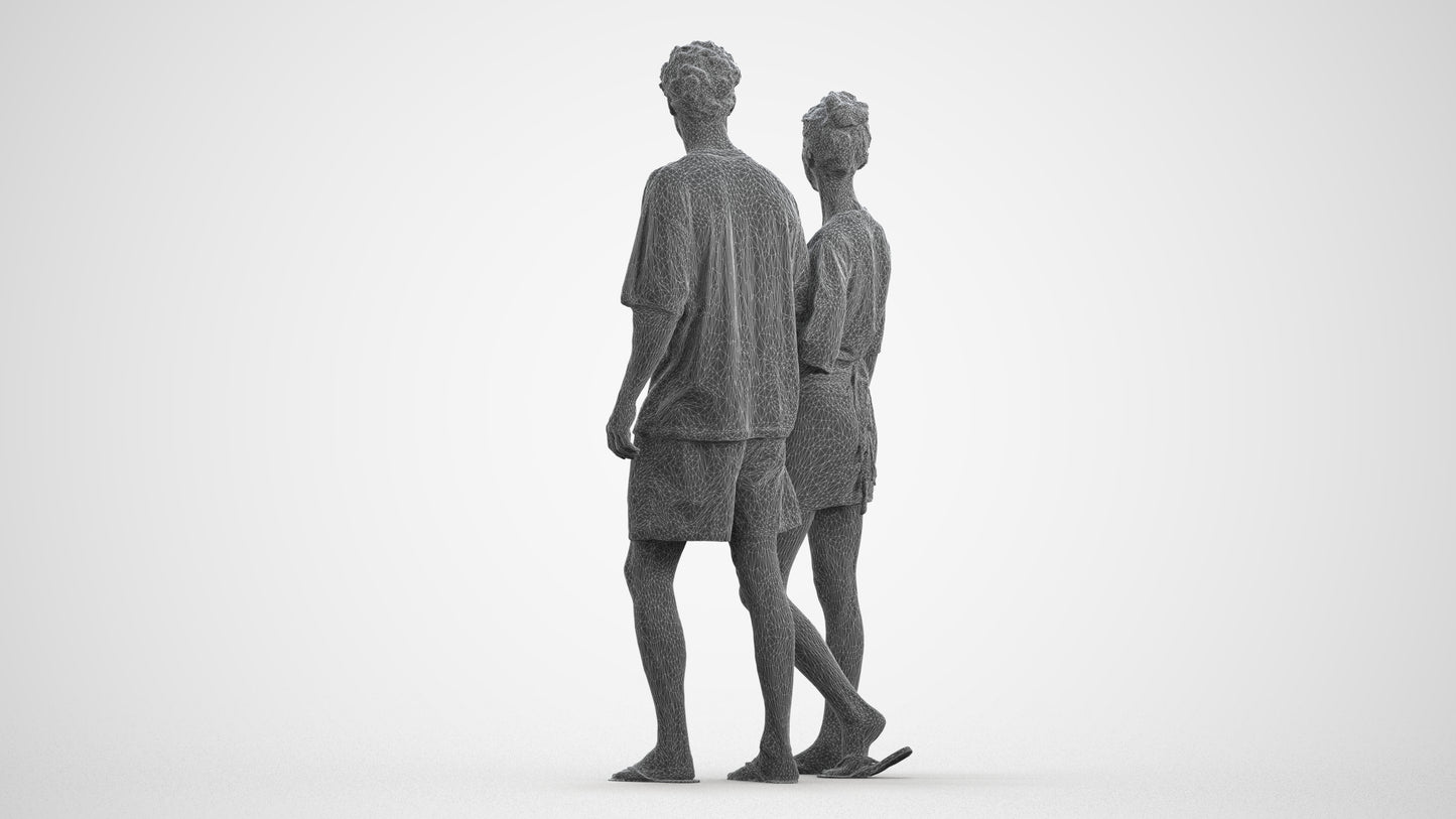 realistic 3D human woman casual couple, archviz people FBX OBJ for Blender, wireframe front view