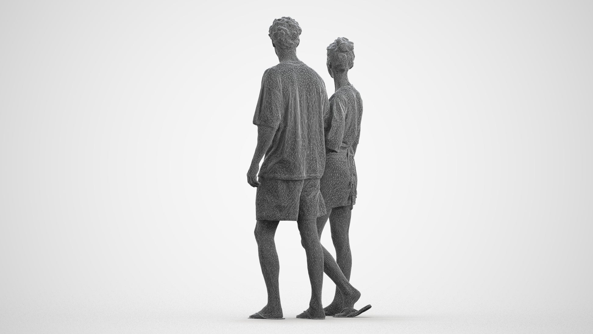 realistic 3D human woman casual couple, archviz people FBX OBJ for Blender, wireframe front view