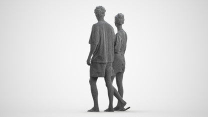 realistic 3D human woman casual couple, archviz people FBX OBJ for Blender, wireframe front view