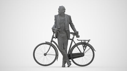 3D human model man business cycling, photogrammetry scanned person for archviz, wireframe back view