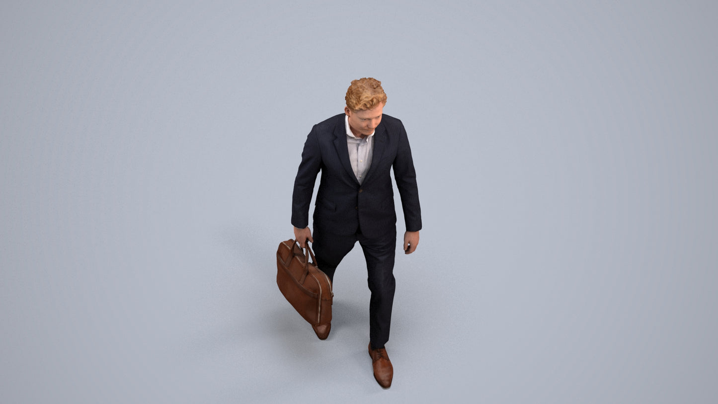 3D human model man business, photogrammetry scanned person for archviz, back view render