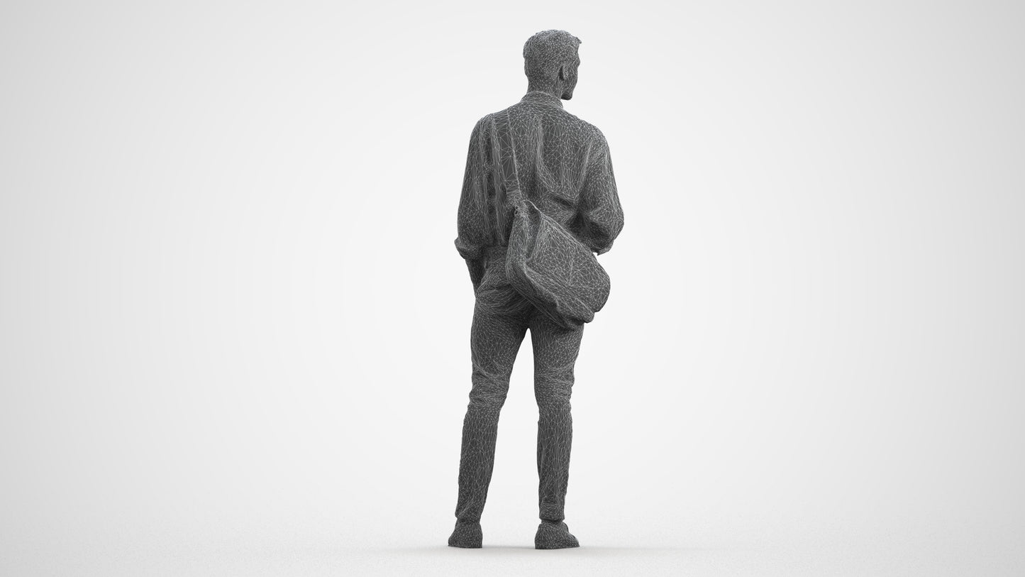 scanned 3D man casual standing, photogrammetry people for Enscape and V-Ray, wireframe front view