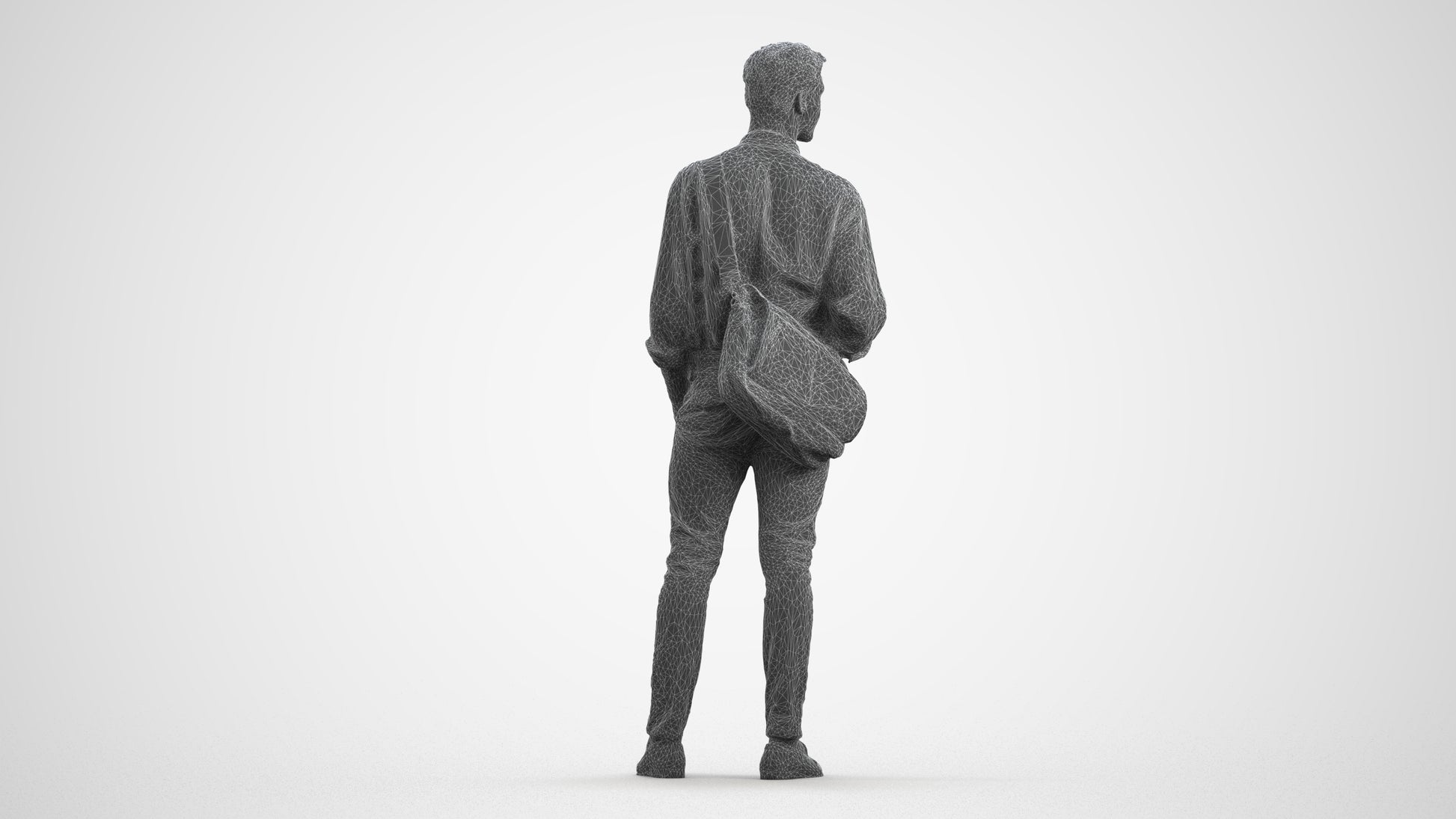 scanned 3D man casual standing, photogrammetry people for Enscape and V-Ray, wireframe front view