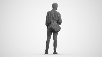 scanned 3D man casual standing, photogrammetry people for Enscape and V-Ray, wireframe front view