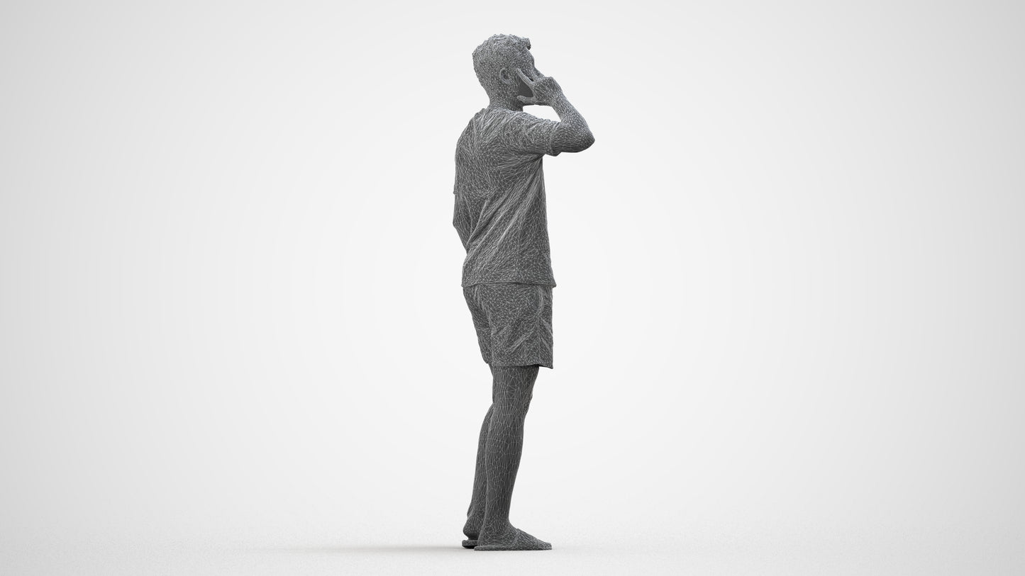 3D people model man casual standing, scanned human for 3ds Max rendering, wireframe side view