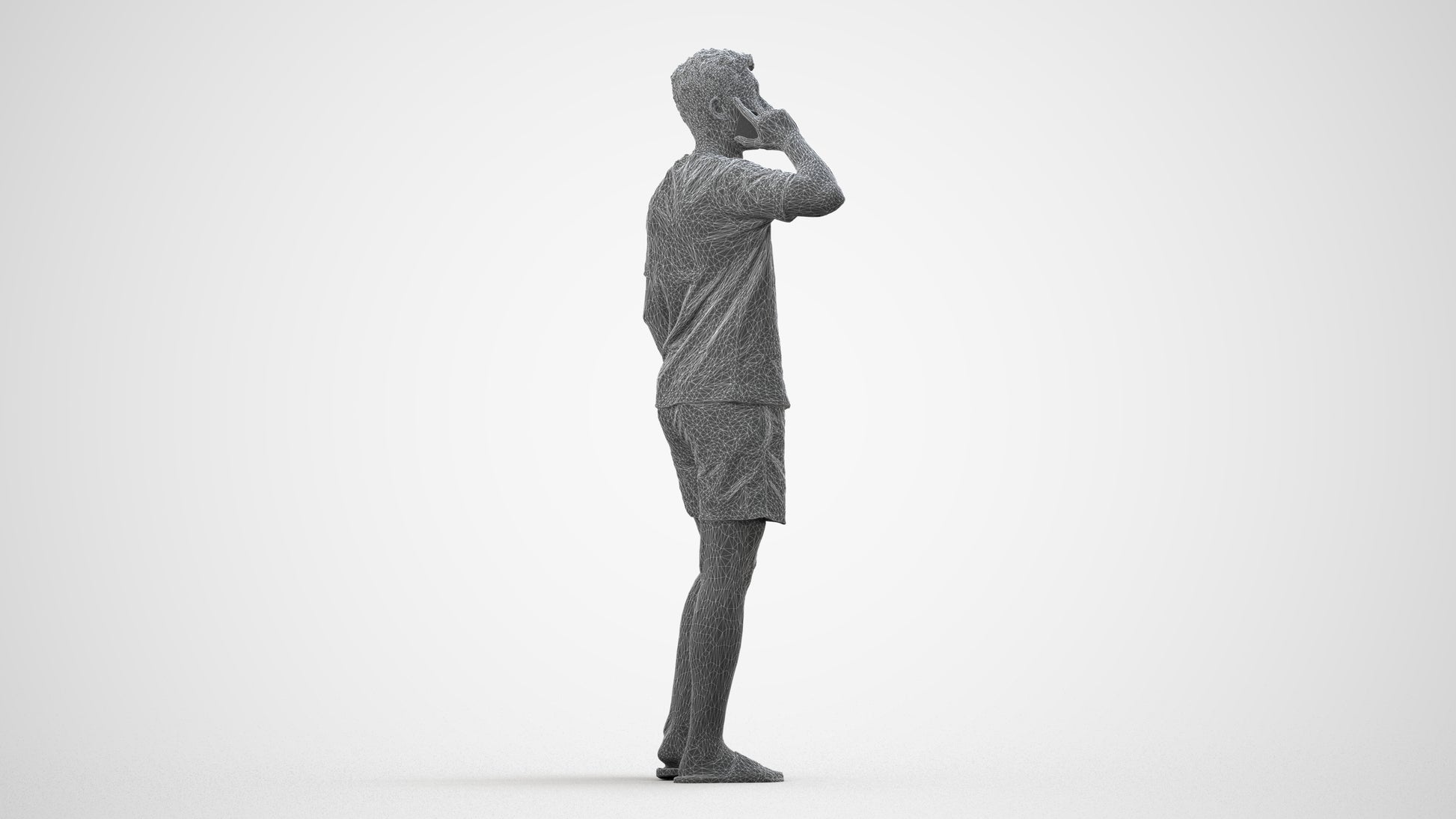 3D people model man casual standing, scanned human for 3ds Max rendering, wireframe side view