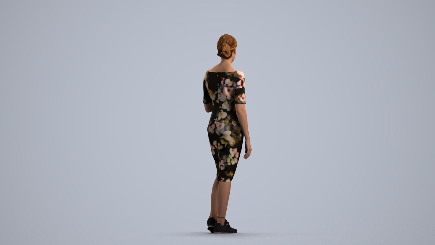 3D people model woman casual standing, scanned human for 3ds Max rendering, front view render