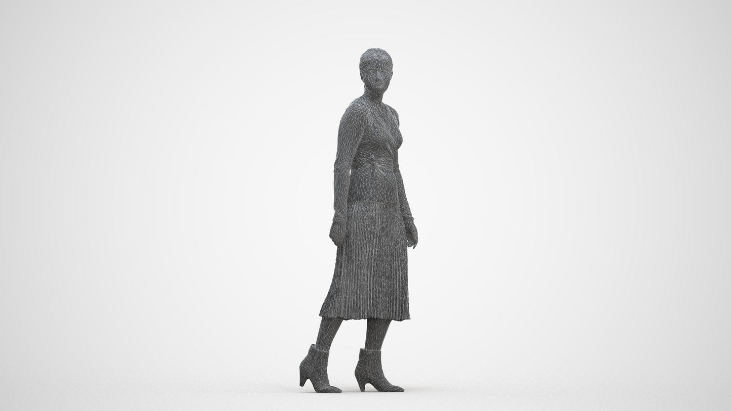 realistic 3D human woman casual walking, archviz people FBX OBJ for Blender, three-quarter front view render