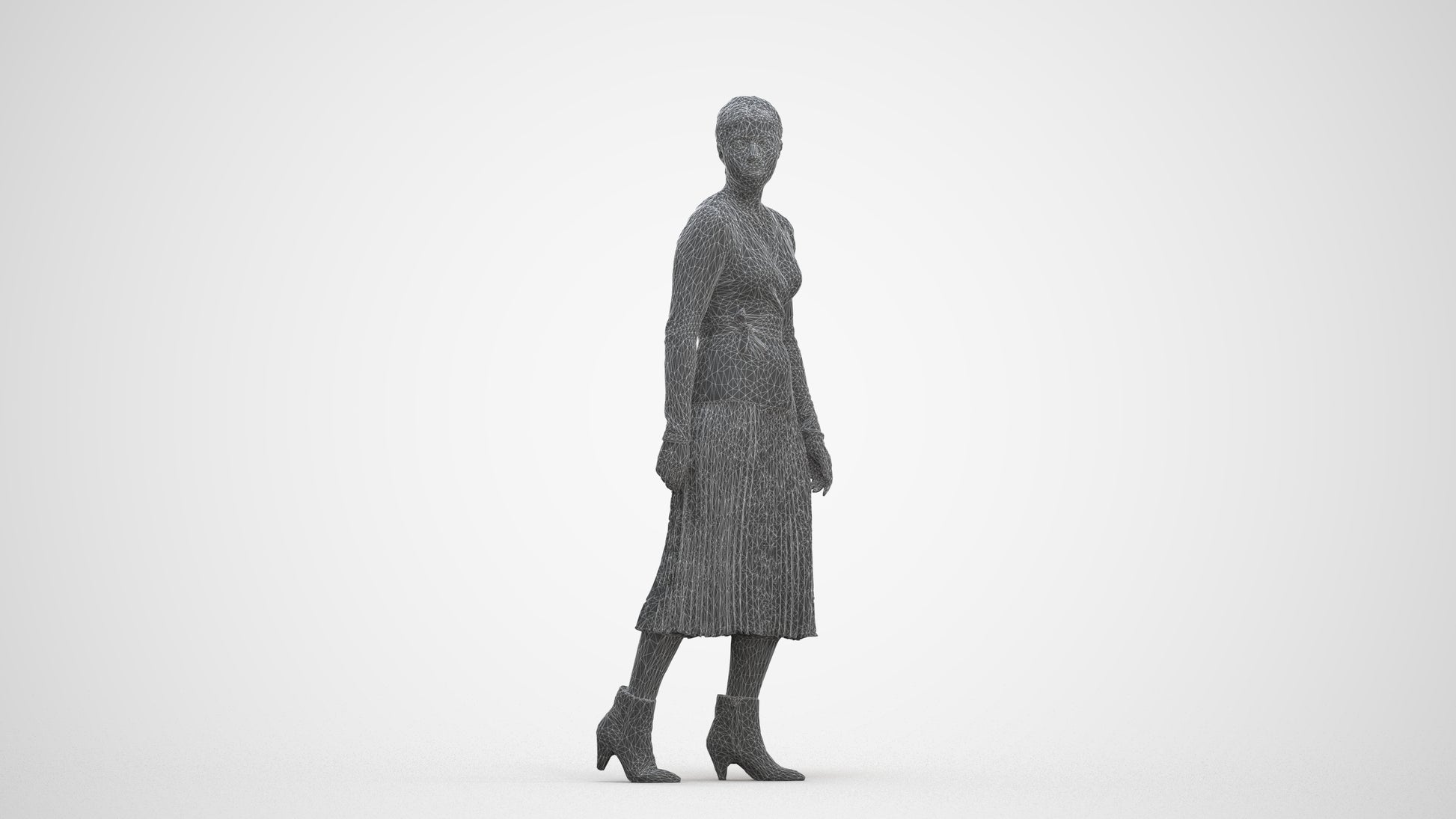 realistic 3D human woman casual walking, archviz people FBX OBJ for Blender, three-quarter front view render