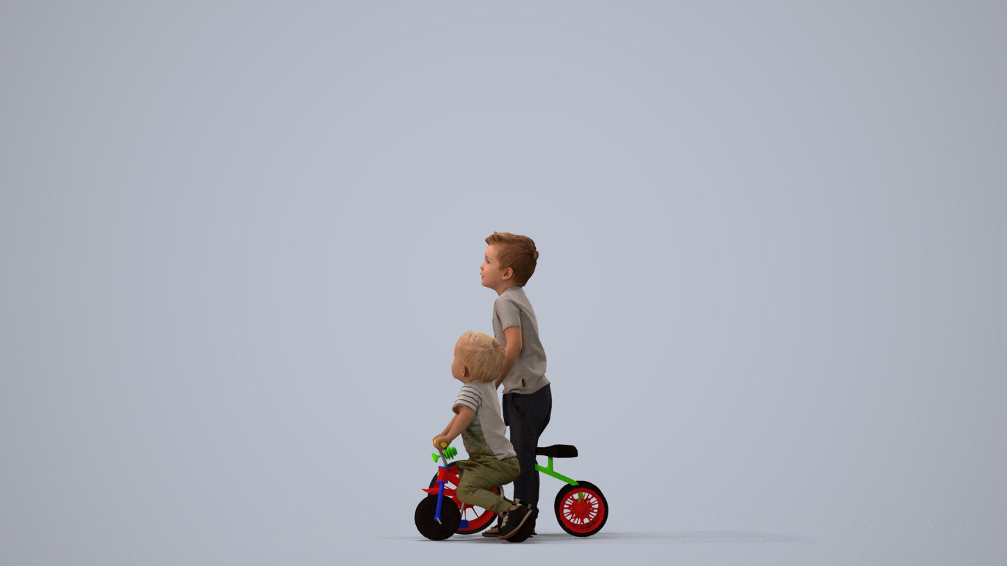 realistic 3D boy casual kids, scanned archviz people for Blender and 3ds Max, three-quarter view render