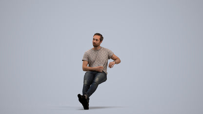3D people model man casual sitting, scanned human for 3ds Max rendering, standing pose render