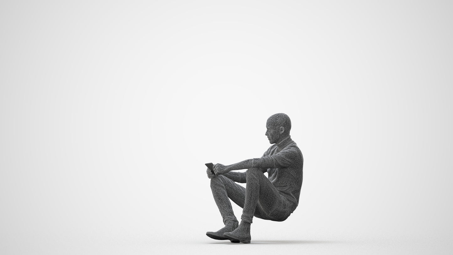 3D scanned man sitting casual, photorealistic archviz people for Enscape and SketchUp, square thumbnail