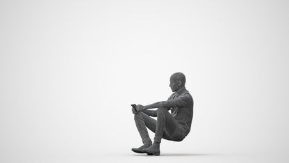 3D scanned man sitting casual, photorealistic archviz people for Enscape and SketchUp, square thumbnail