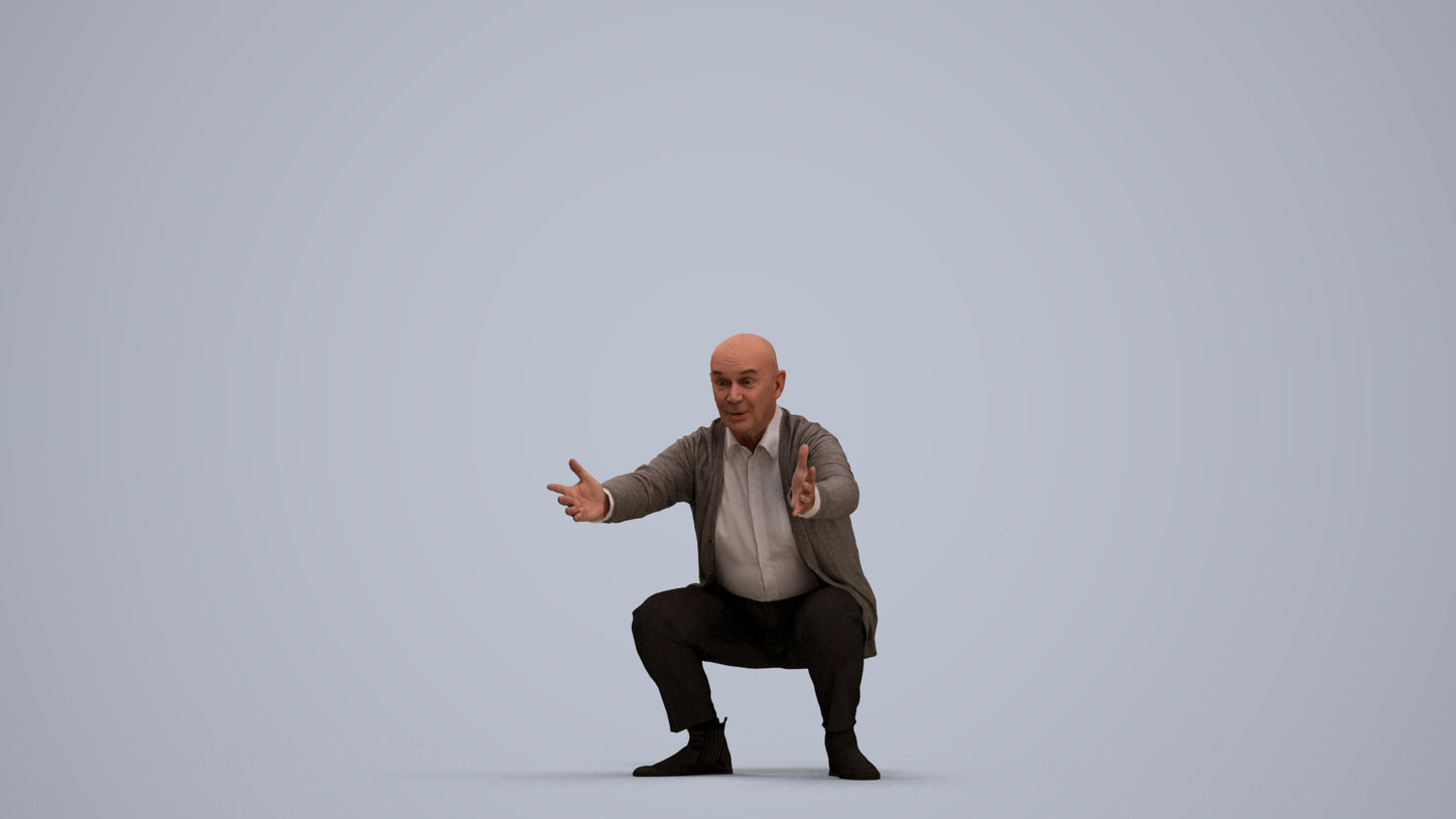 3D scanned senior man standing casual, photorealistic archviz people for Enscape and SketchUp, standing pose render
