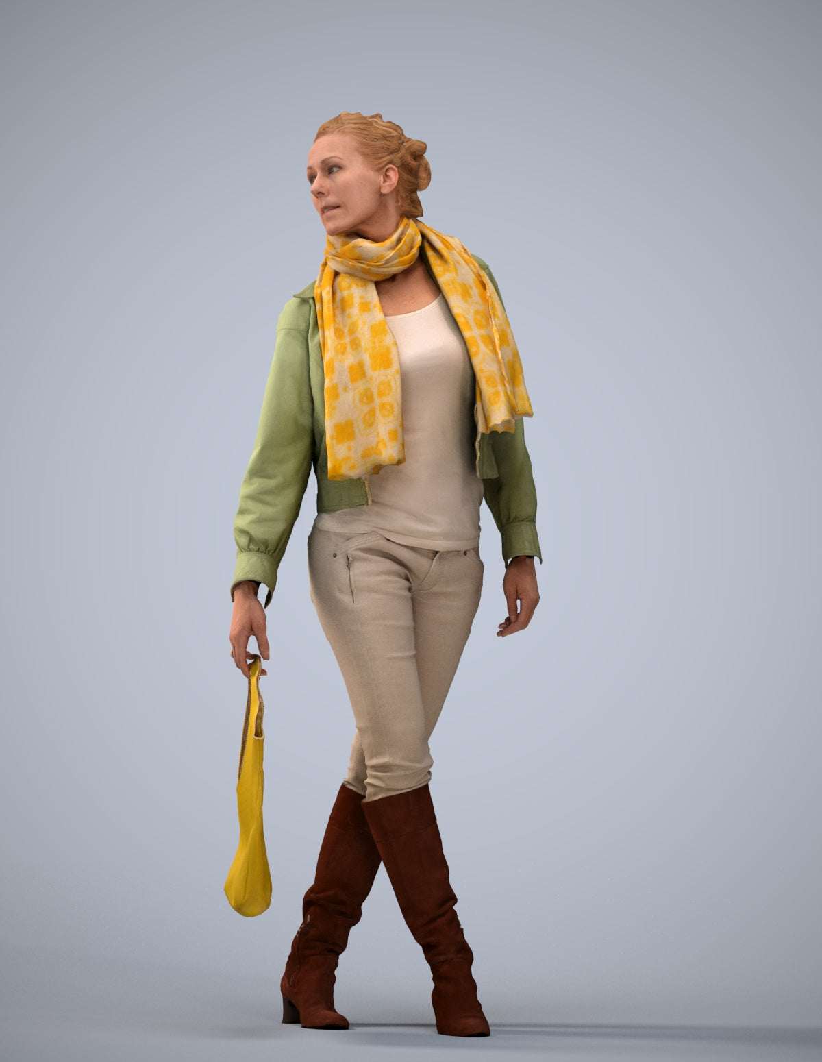 scanned 3D woman casual walking, photogrammetry people for Enscape and V-Ray