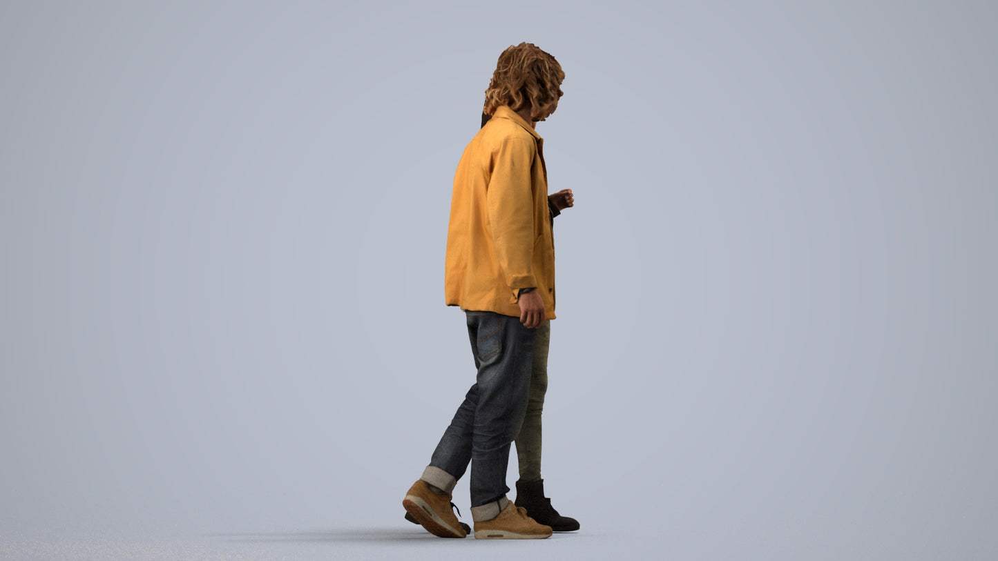 3D human model woman casual shopping, photogrammetry scanned person for archviz, side view render