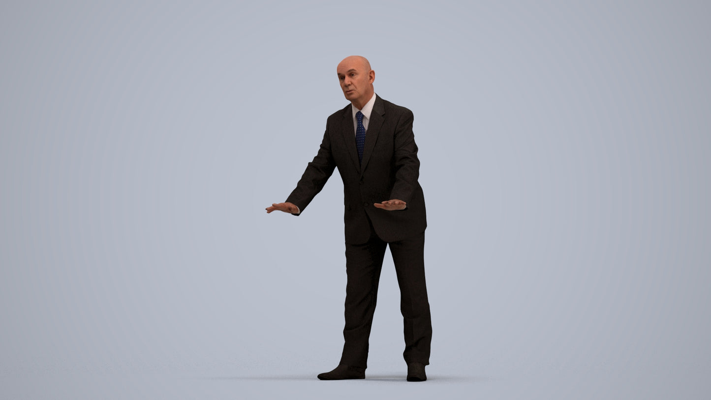 scanned 3D senior man business, photogrammetry people for Enscape and V-Ray, standing pose render